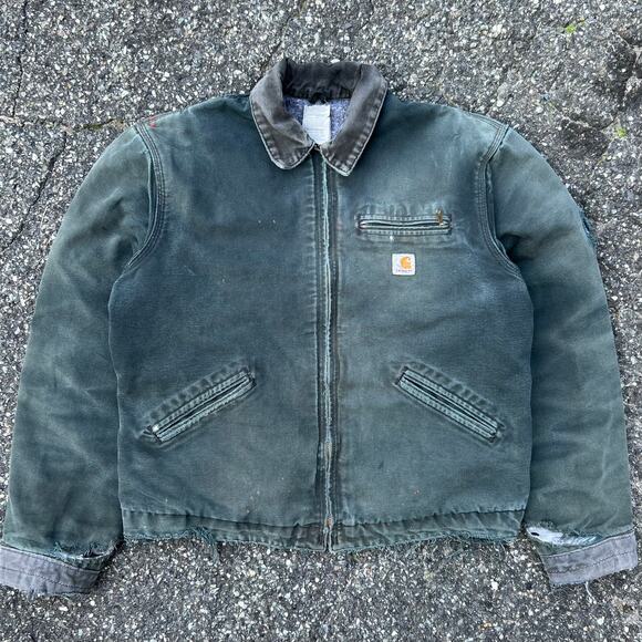 Vintage Y2K crazy faded black Carhartt Detroit work wear jacket
